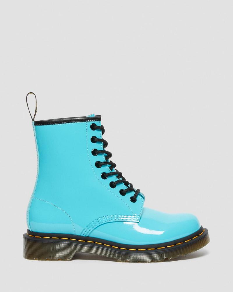 Women's Dr Martens 1460 Patent Leather Lace Up Boots Turquoise | AU 193WNB